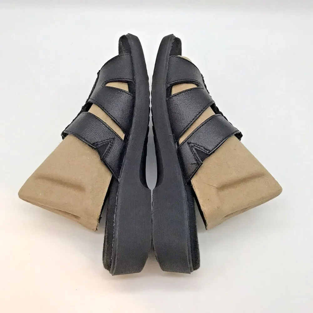 Dr. Scholl's Leather Wedge Sandals Women's 7M Black E3H-01 Comfort Slides Shoes
